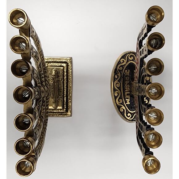 2 Vintage Brass Mini Menorahs 7-Candle SHALOM JERUSALEM Judaica Decor - Picture 15 of 15